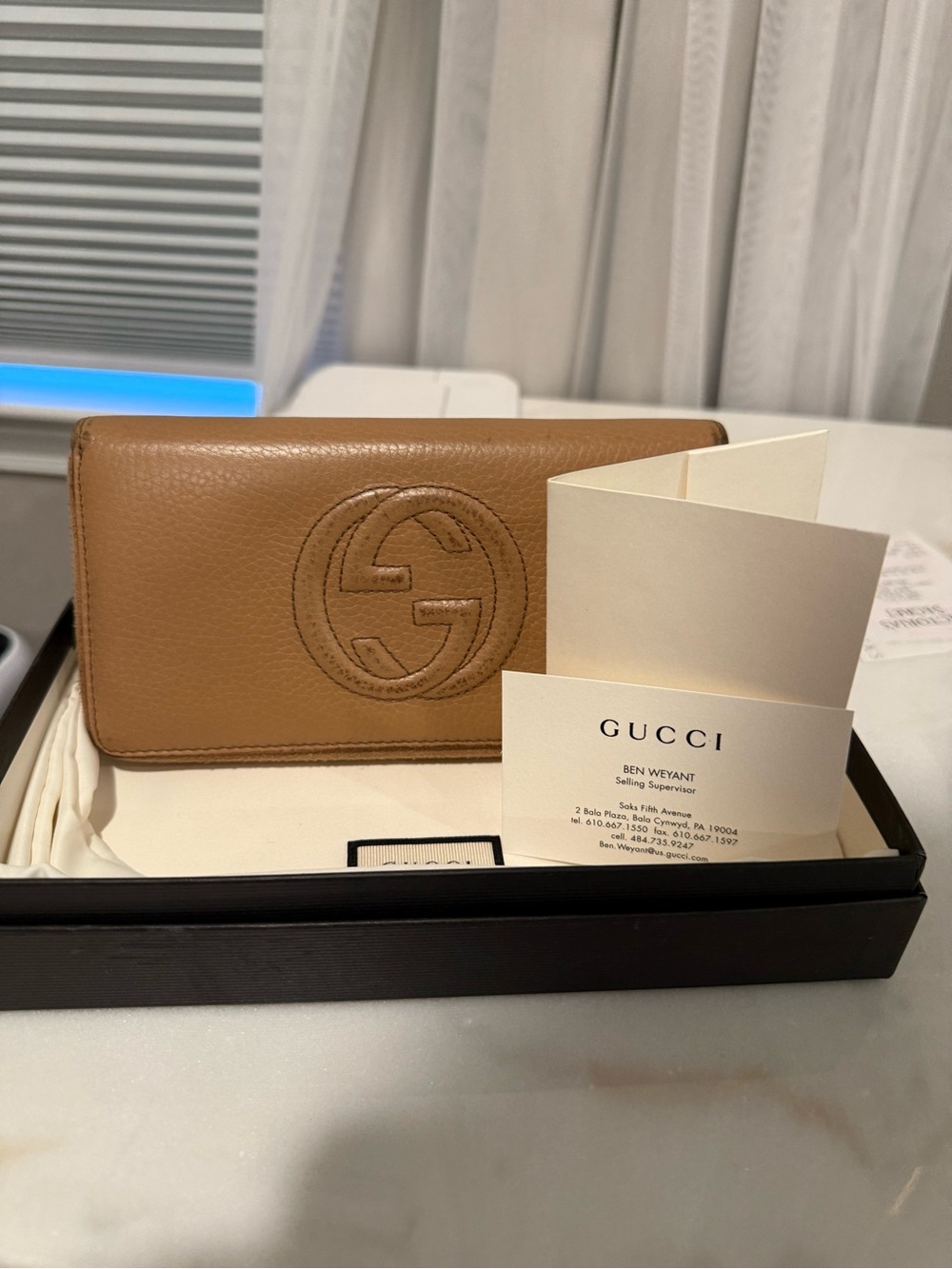 Gucci Tan Leather Continental Wallet with Embossed Logo